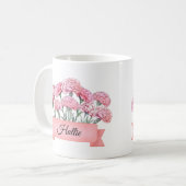 Mug Carnation personnalisée de fleur de naissance de j (Devant gauche)