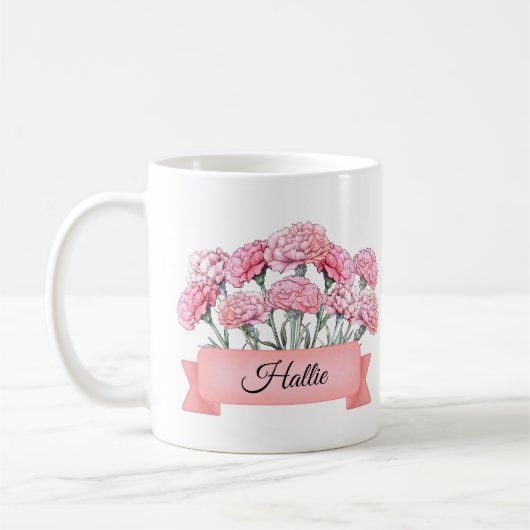 Mug Carnation personnalisée de fleur de naissance de j (Gauche)