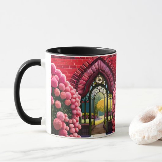 Mug Carnations Adorn Gate : Bienvenue au Jardin Secret (Avec donut)