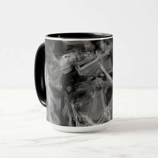 Mug Carré tordu, noir et gris "brushstrokies" (Devant gauche)