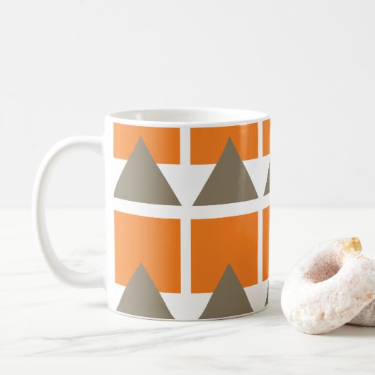 Mug Carré Triangle Géométrique Gris Orange (Avec donut)