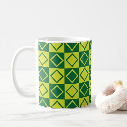 Mug Carré Vert Diamant Géométrique Moderne (Avec donut)