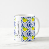 Mug Carreau de citron géométrique bleu (Devant droit)