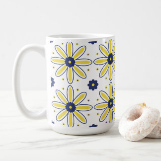 Mug Carreau de marguerite méditerranéenne bleu marine
