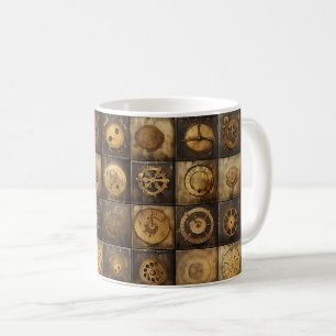 Mug Carreau de motif mécanique Steampunk or bronze
