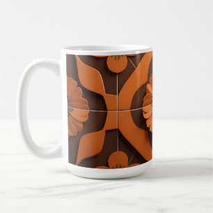 Mug Carreau géométrique à médaillon floral orange
