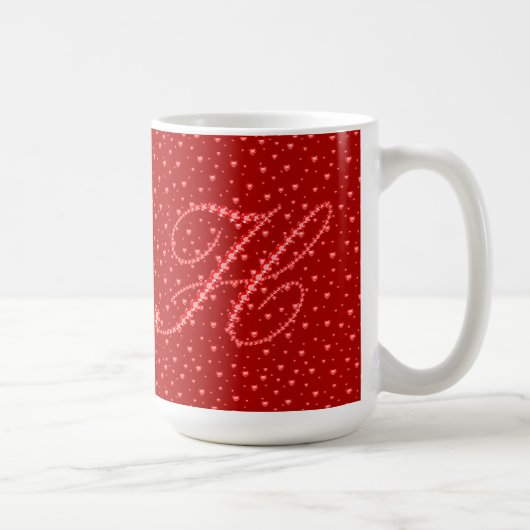 Mug Carreau rouge coeurs valentine & diamants monogram (Droite)