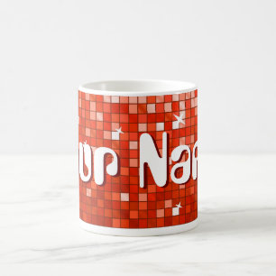 Mug Carreaux de discothèque Musique rouge 'Votre nom'
