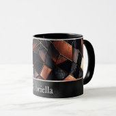 Mug Carreaux d'or Rose noir (Devant droit)