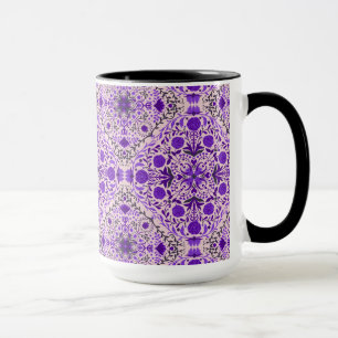 Mug Carreaux floraux en violet et coton bonbon rose