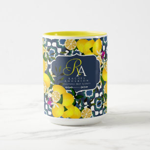 Mug Carreaux Méditerranéens au Citron Bleu Nuit Blanc