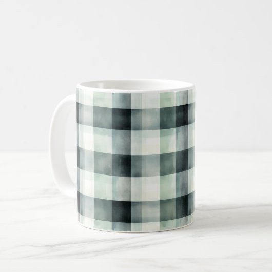 Mug Carreaux rayés blanc noir menthe (Devant gauche)