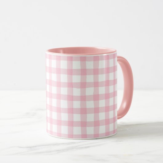 Mug Carreaux Rose Pastel – Esthétique Douce et Sans Co (Devant droit)