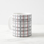 Mug Carreaux Rouge Gris Argent Monogramme (Devant gauche)