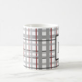 Mug Carreaux Rouge Gris Argent Monogramme (Centre)