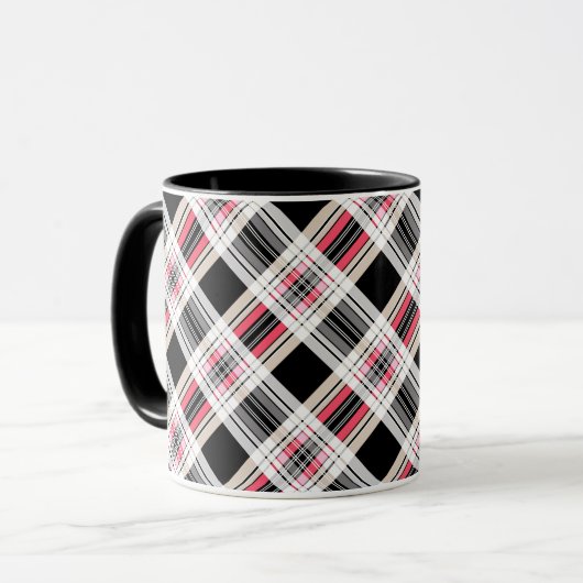 Mug Carreaux rouge noir blanc (Devant gauche)