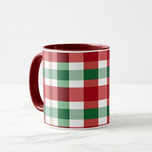 Mug Carreaux Rouge Vert Blanc Joyeux Rustique Maison S (Devant gauche)