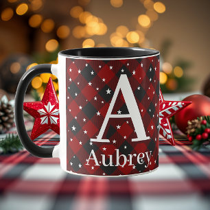 Mug Carreaux rouges et noirs avec étoiles personnalisé