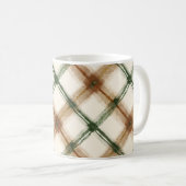 Mug Carreaux Vert Marron Crème Rayures (Devant droit)