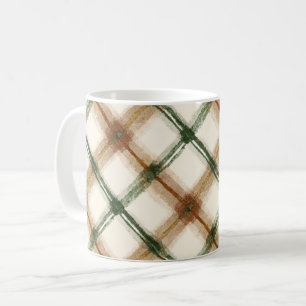Mug Carreaux Vert Marron Crème Rayures