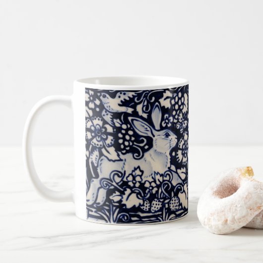Mug Carrelage bleu et blanc de lapin Bois Fraise Bird (Avec donut)