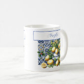 Mug Carrelage bleu italien et citrons | votre nom (Devant droit)