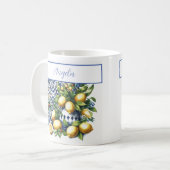 Mug Carrelage bleu italien et citrons | votre nom (Devant gauche)