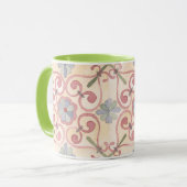 Mug Carrelage coloré motif Classique vert fleuri rose (Devant gauche)