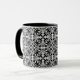 Mug Carrelage marocain, blanc avec arrière - plan noi