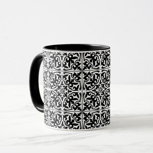 Mug Carrelage marocain, blanc avec arrière - plan noir (Devant gauche)