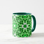 Mug Carrelage marocain floral, émeraude et vert citron (Devant droit)