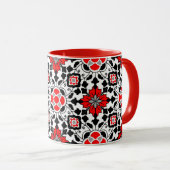Mug Carrelage marocain floral, rouge profond, noir et  (Devant droit)