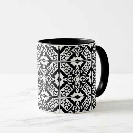 Mug Carrelage marocain - noir avec arrière - plan blan (Devant droit)