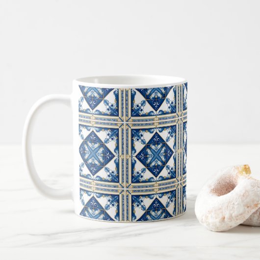 Mug Carrelage méditerranéen, Portugais, Azulejo, Majol (Avec donut)