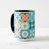 Mug Carrelage orange et bleu (Devant gauche)
