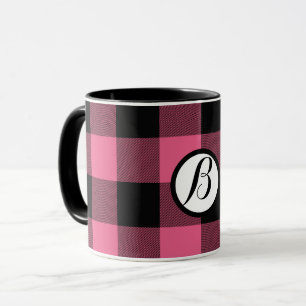 Mug Carrés à carreaux noirs et roses en vichy buffalo