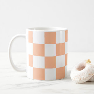 Mug Carrés à carreaux pêche orange blanc géométrique