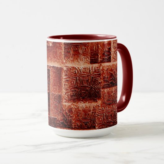 Mug Carrés avec texture murale rouge foncé et clair (Devant droit)