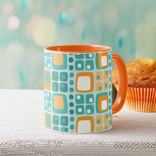 Mug Carrés et points du milieu du siècle Motif Turquoi