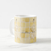 Mug Carrés Jaune Citron Attrape-Rêves Crème (Devant gauche)