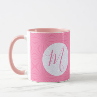 Mug Carrés ondulés rose doux Initiale personnalisée