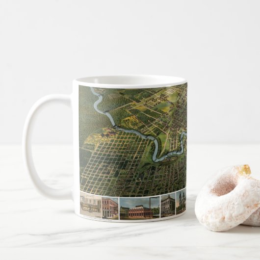Mug Carte ancienne de Houston, Texas avec rivière Buff (Avec donut)