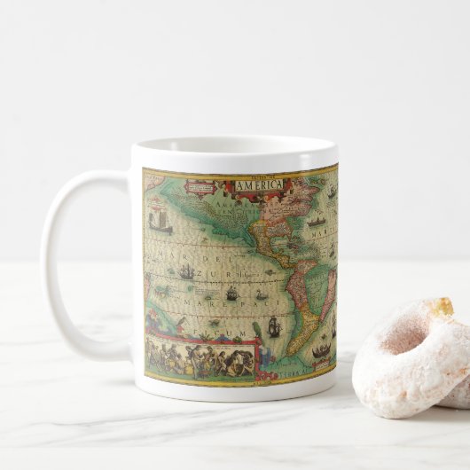 Mug Carte antique du monde ancien des Amériques par Ho (Avec donut)