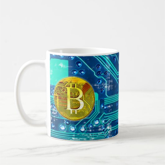 Mug Carte Bitcoin Cryptomonnaie et circuit (Gauche)