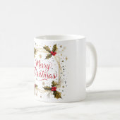 Mug Carte classique Joyeux Noël avec Holly Design (Devant droit)