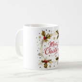Mug Carte classique Joyeux Noël avec Holly Design (Devant gauche)