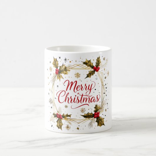 Mug Carte classique Joyeux Noël avec Holly Design (Centre)