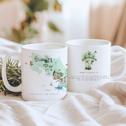 Mug Carte d'aquarelle illustrée Costa Rica | Monogramm