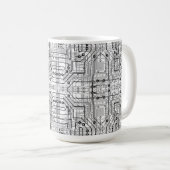 Mug Carte de circuit noir, blanc, argent (Devant droit)