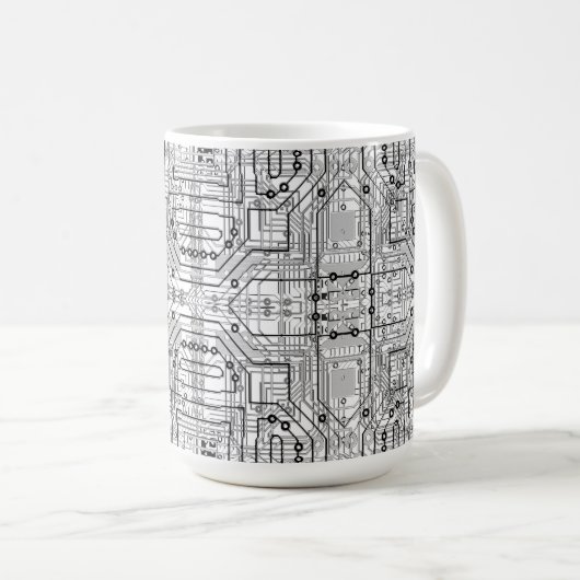 Mug Carte de circuit noir, blanc, argent (Devant droit)